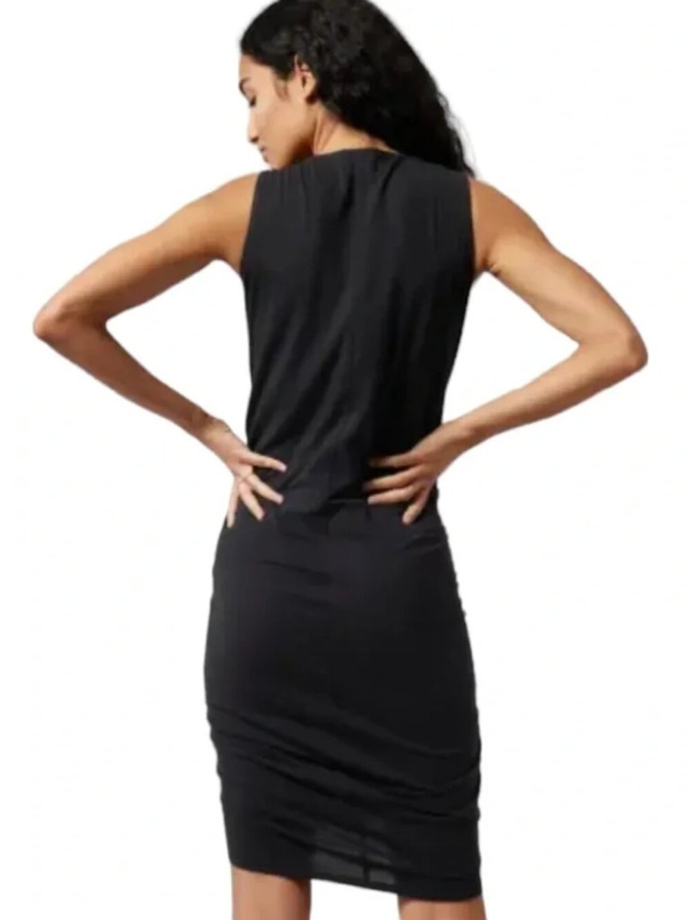 Athleta Black Stella Dress Ruched Bodycon Lined Knit Midi Size Small - Picture 2 of 10